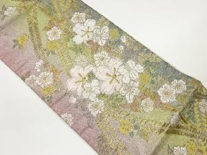 ふくれ織桜に草花模様織出し袋帯